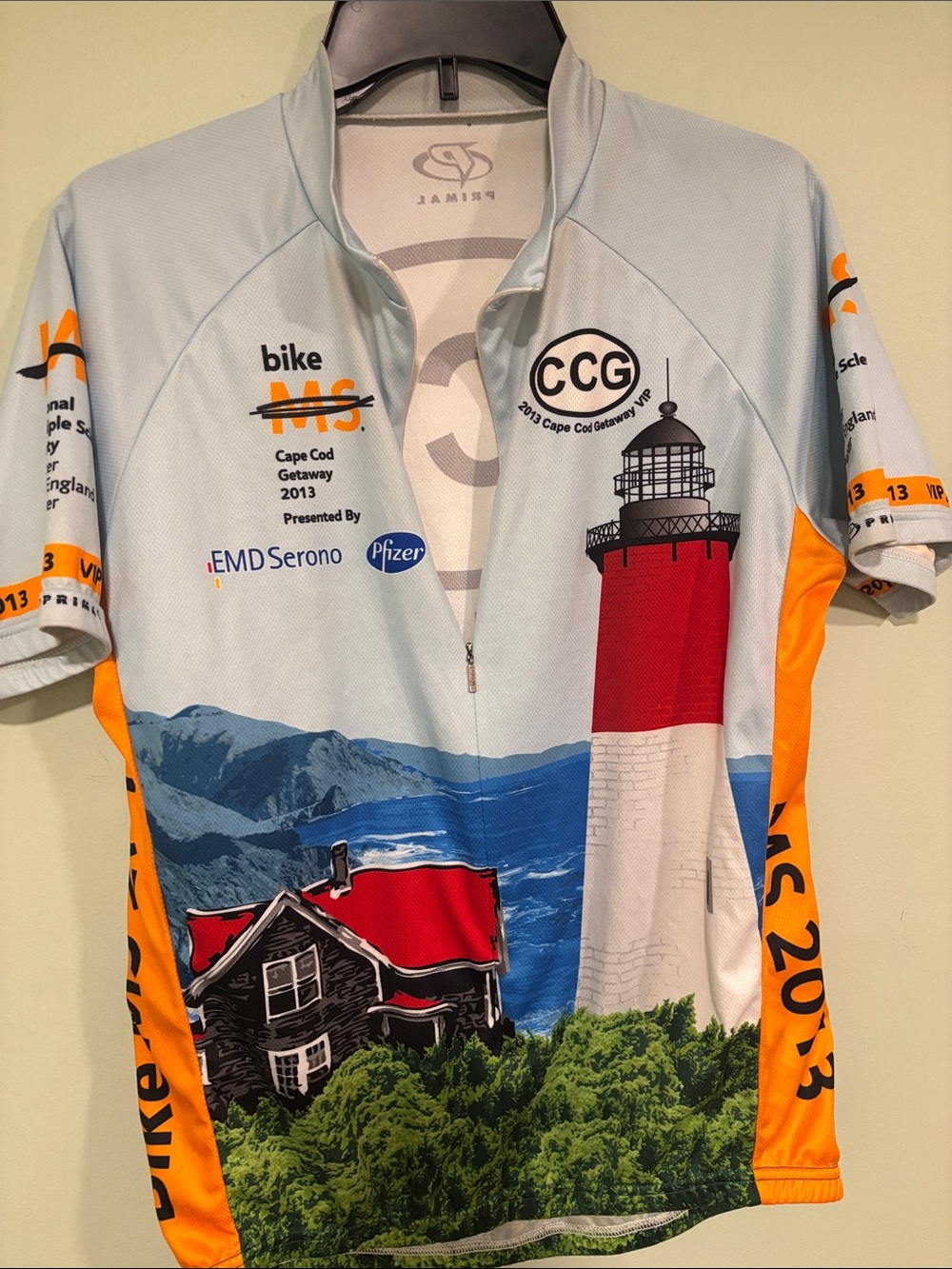 Primal biker jersey Cape Cod Getaway 2013 Men's Light Blue & Orange